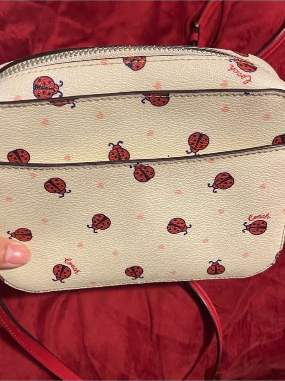 Coach Mini Camera Bag in Chalk Ladybug Print Leather - Picture 2 of 6